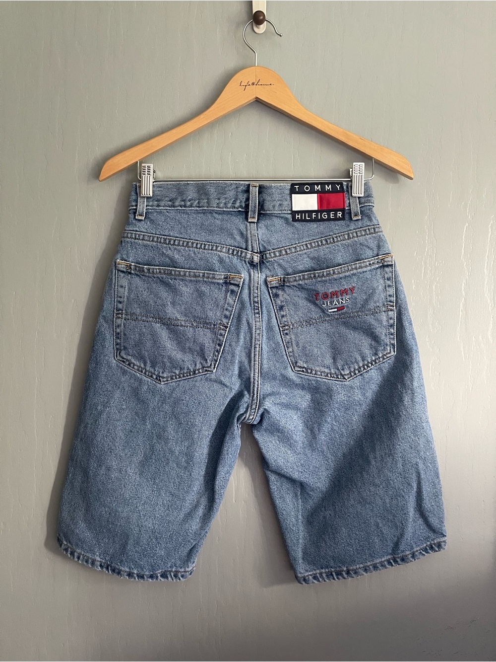 Vintage Tommy Hilfiger Y2K  Denim Jean Shorts with Flag Logo Patch Distressed